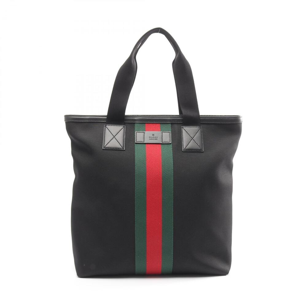 Gucci Sherry Tote Bag Canvas Leather Black